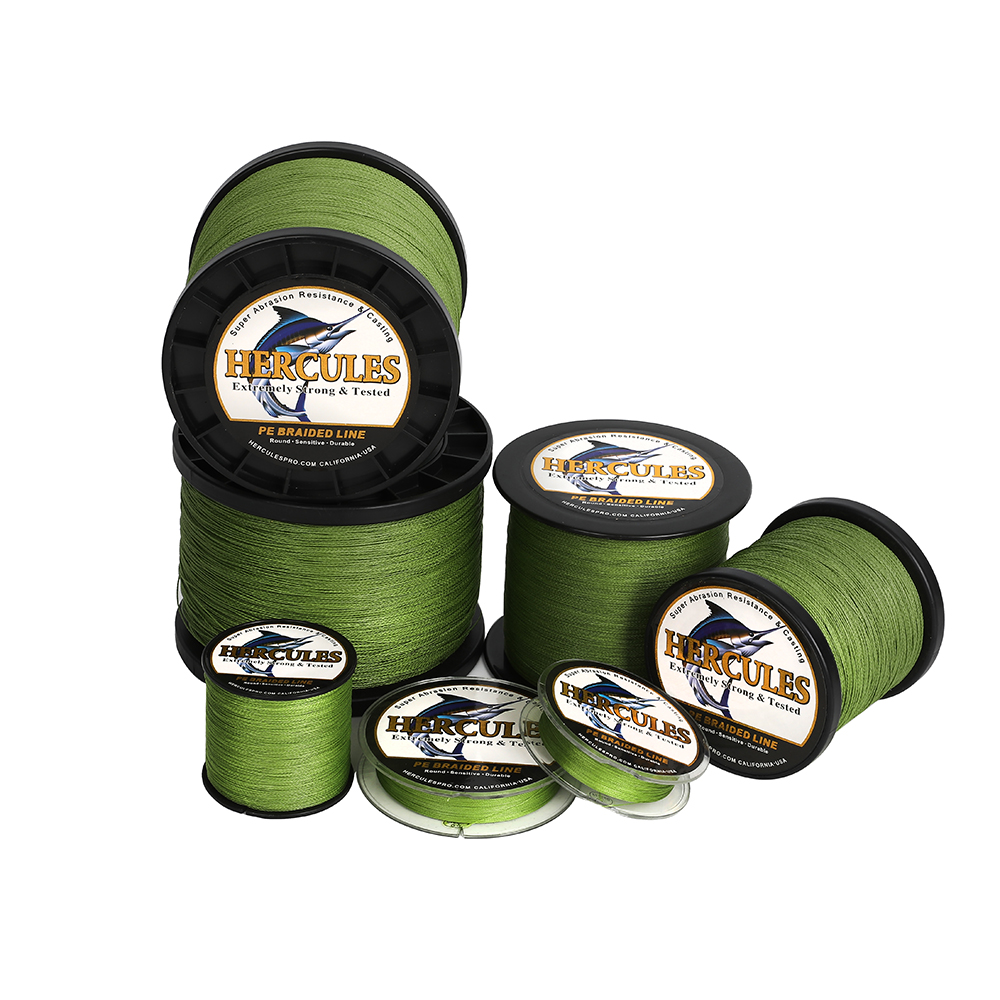 HERCULES Braided 4 Strands 6-100lbs PE Braided Fishing Line Army Green