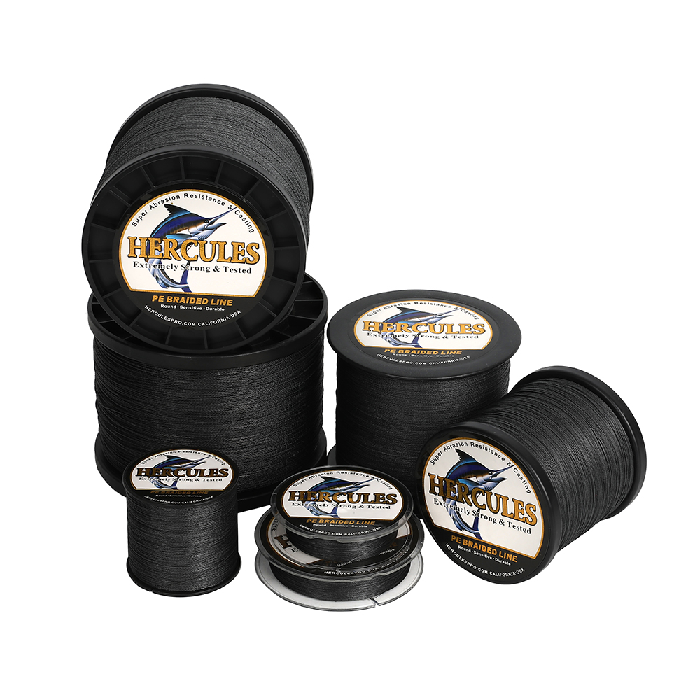 HERCULES Black PE Braided Fishing Line 4 Strands 6lbs-100lbs Hollow