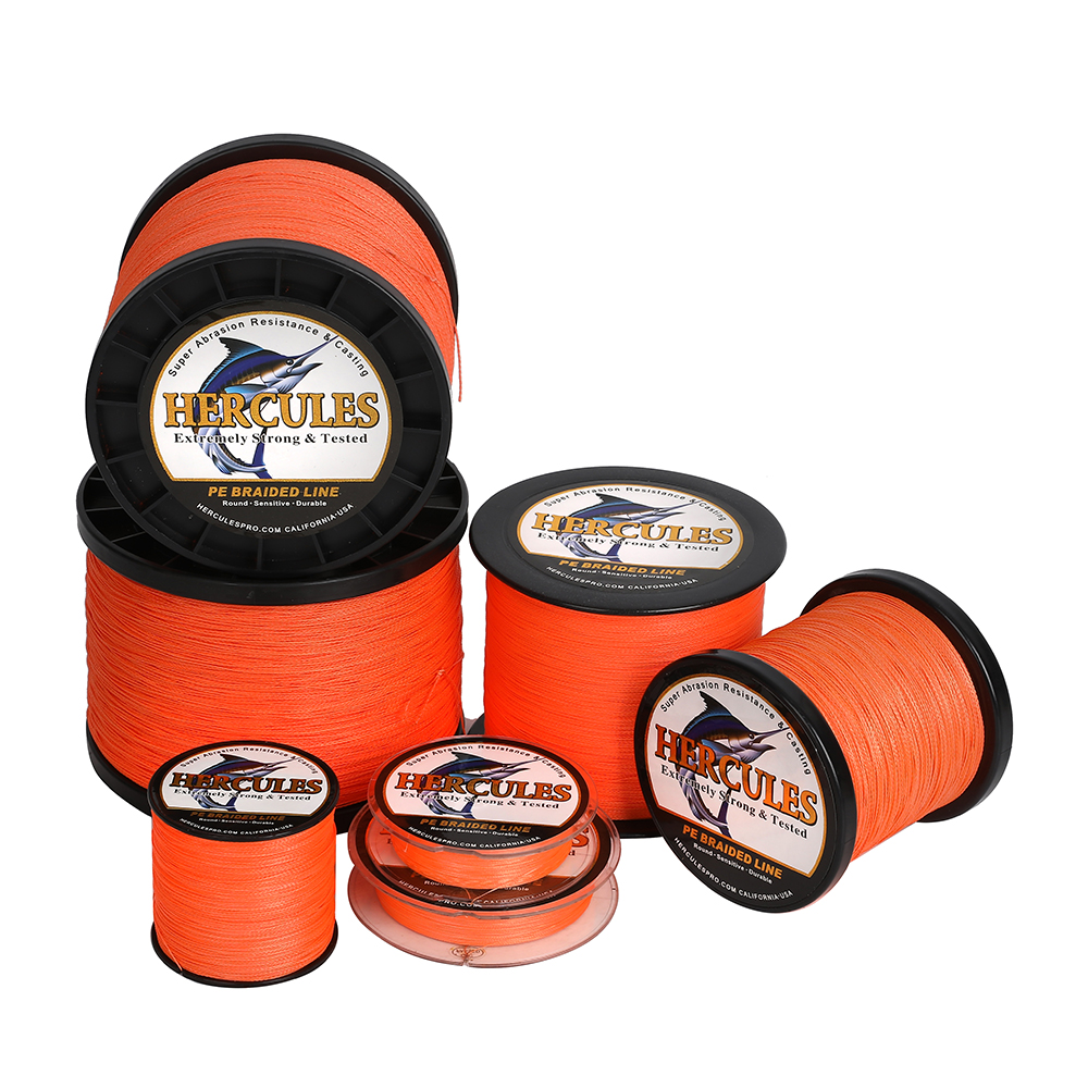 HERCULES Orange PE Braided Fishing Line 4 Strands 6lb-100lb No Memory