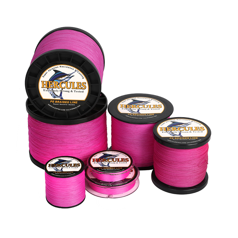 HERCULES Pink PE Braided Fishing Line 4 Strands 6lb-100lb Zero Stretch