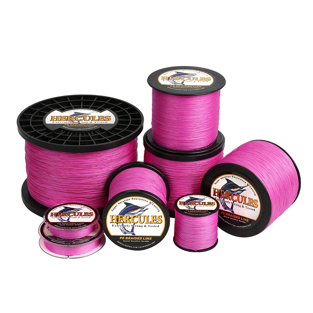 HERCULES Pink PE Braided Fishing Line 8 Strands 10lb-300lb Zero Stretch