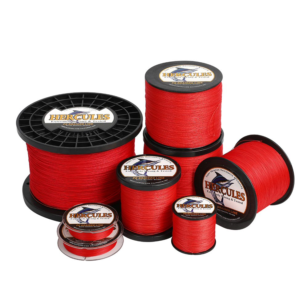 HERCULES 8 Strands 10lb-300lb Zero Stretch Red Braided Fishing Line